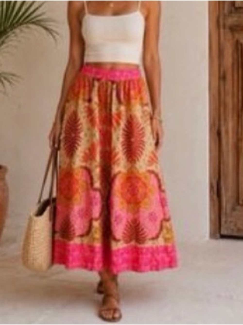 Calypso St. Barth Pink and Orange Printed Maxi Skirt